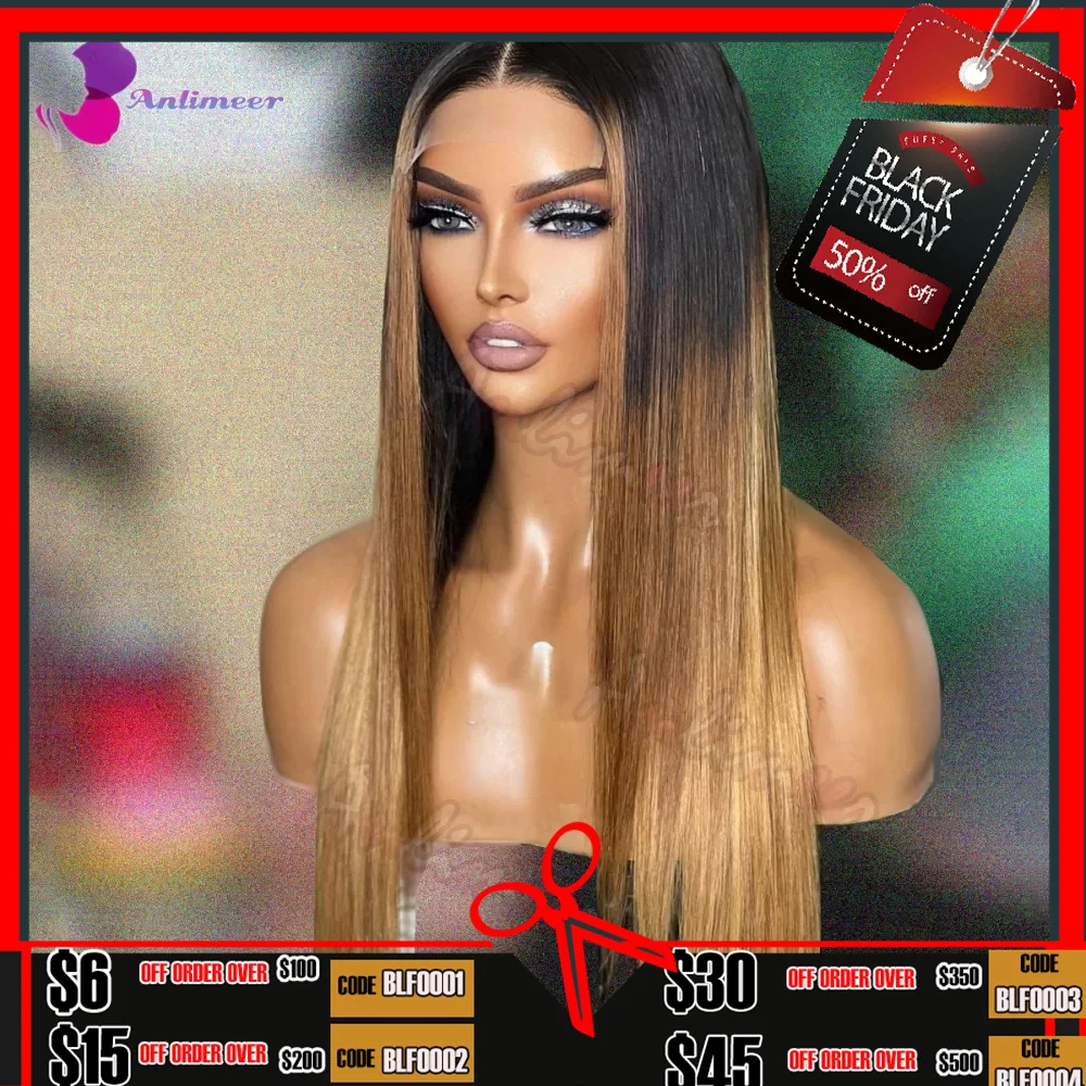 

Парик 13x4 с эффектом омбре, медовая блондинка, Шелковый прямой парик из человеческих волос, парик на шнуровке спереди, парик на шнуровке спер...