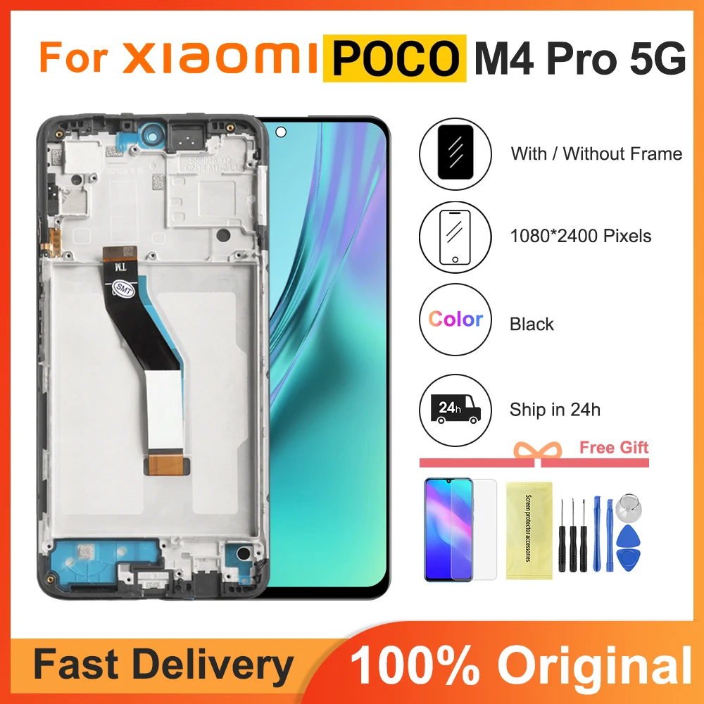 Оригинальный ЖК-дисплей 6,6 дюйма для Xiaomi Poco M4 Pro, дигитайзер сенсорного экрана для Poco M4 Pro 5G 21091116AG MZB0BGVIN, экран с рамкой