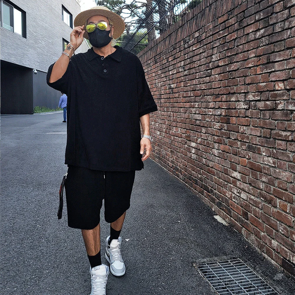 2023 new Summer Men Clothing Short Sleeve Tracksuit Mens Streetwear Fashion Men Lapel T-Shirt Shorts Two Pieces Sports Suit set