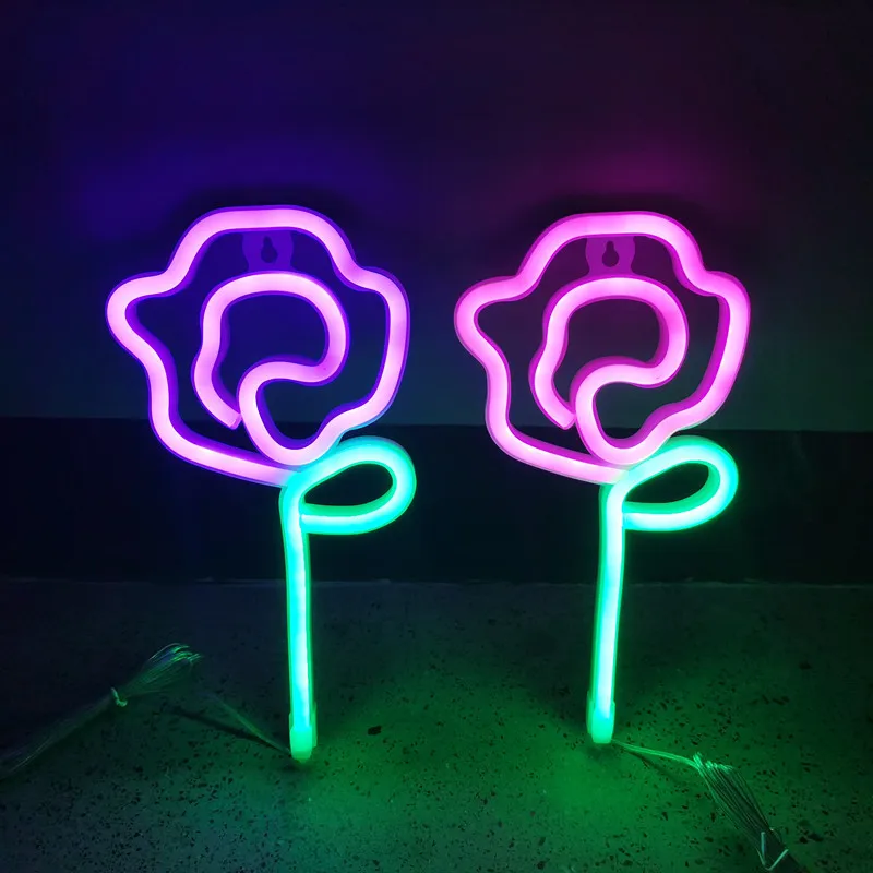 

Led Love Rose Neon Sign Light Holiday Christmas Lighting Garland for Party Girl Bedroom Restaurant Birthday Home Decoration