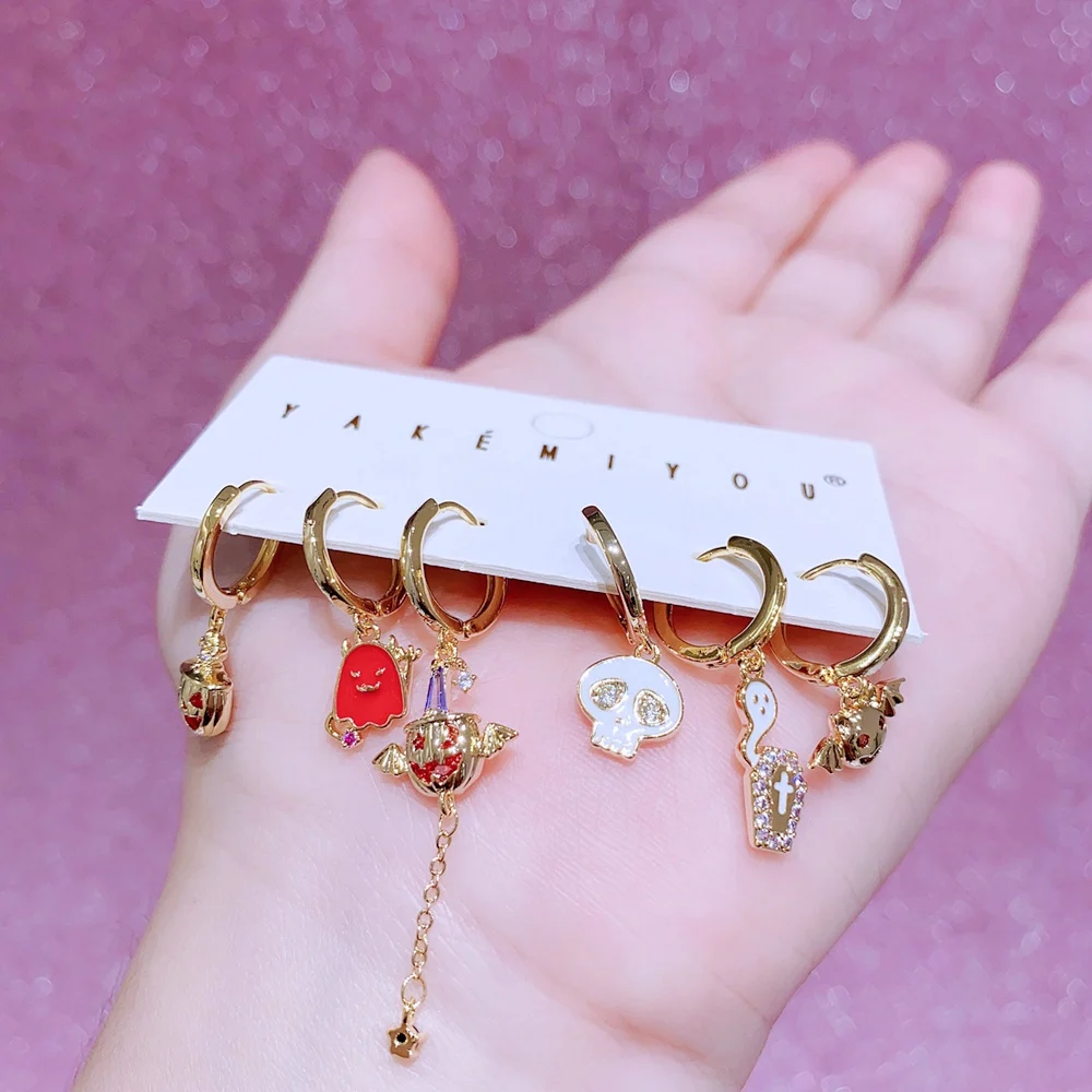 MIGGA 6 шт. кубический циркон призрак висячие серьги комплект позолоченные медные