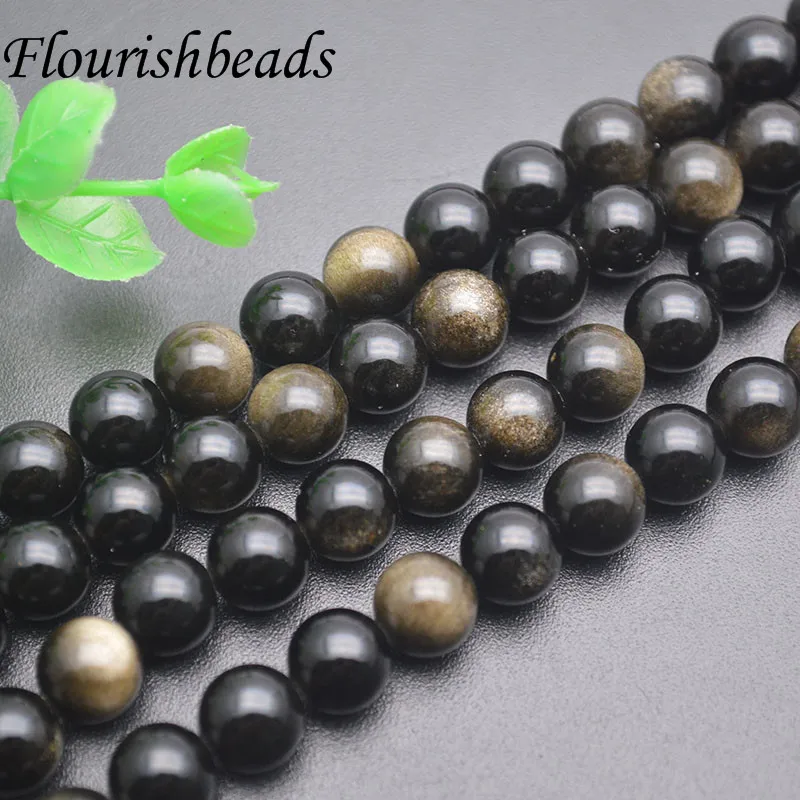 Круглые Бусины Из Натурального золотого и черного обсидиана 8/10/12 мм