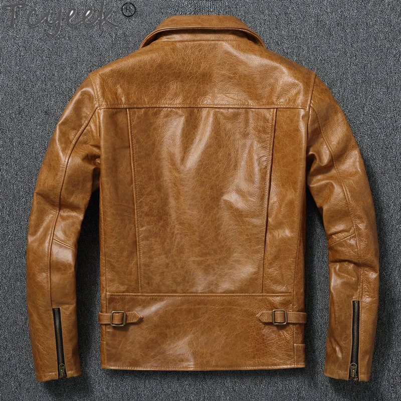 

Oil Heavyweight Wax Top Layer Cowhide Jackets Man Trendy Fall Slim Genuine Leather Motorcycle Jacket Men Clothing Short