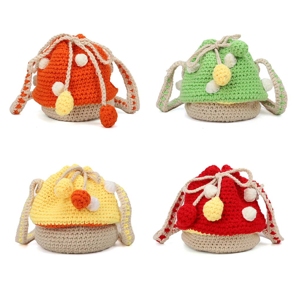 

Women Stylish Knit Mushroom Crossbody Bag Contrast Color Shoulder Bag Crossbody Bags Female Leisure Mini Purse