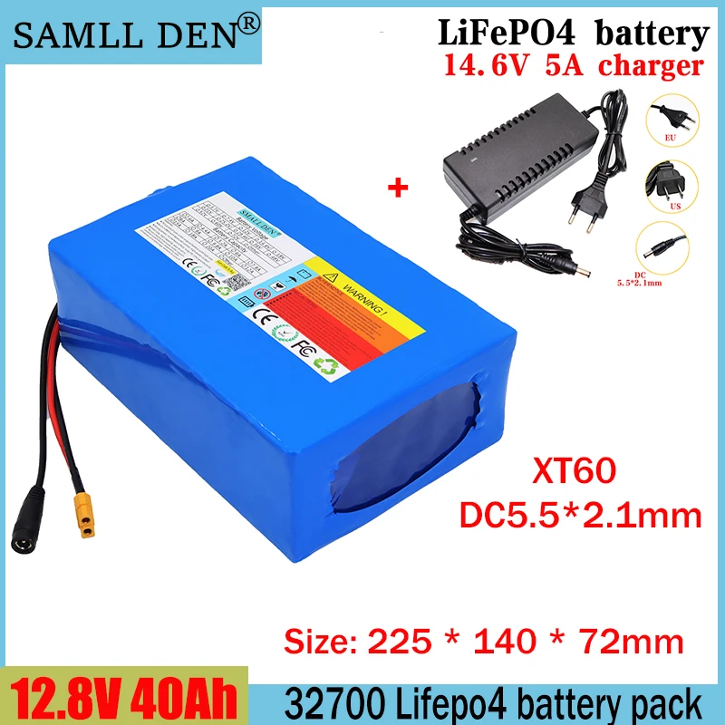 

12.8V 40Ah Lifepo4 battery pack+14.6V 5A charger 4S6P 32700 with 40A same port balanced BMS 12V power supply + charger