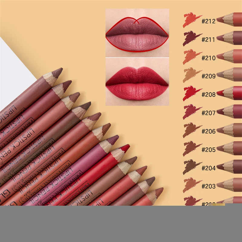 Matte Lipstick Pencil Set Waterproof Velvet Nude Lipstick Pencil Sexy Red Brown Pigments Non-stick Cup Makeup