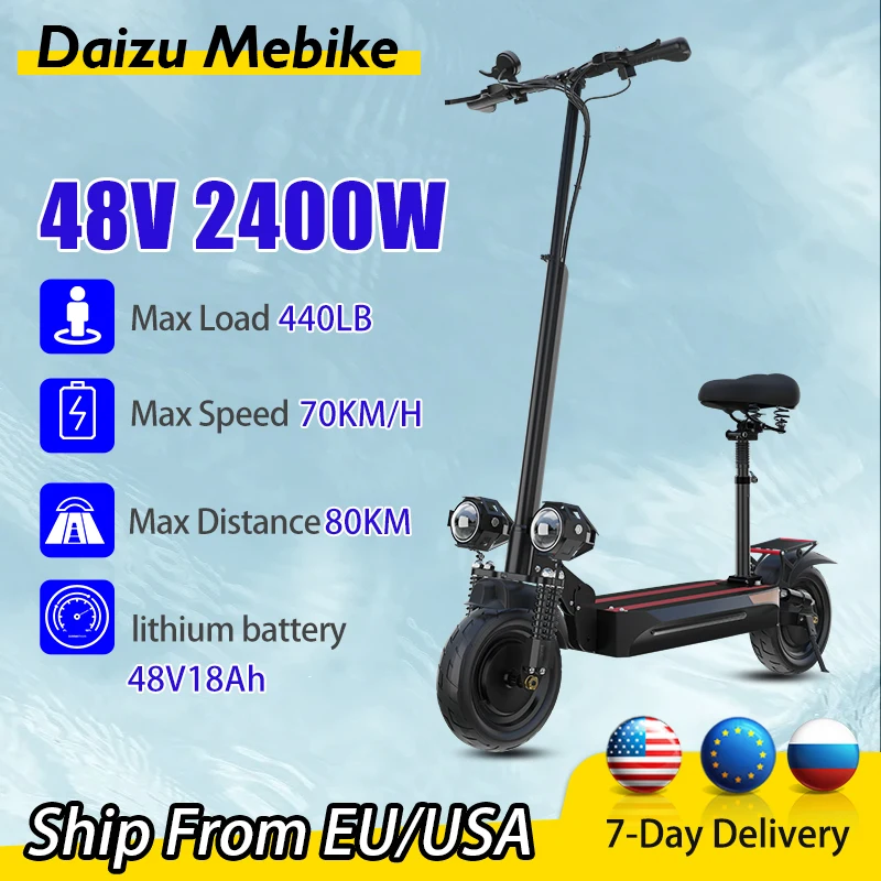 

Dual Motor Kick Scooter Electric 2400W Powerful Max Speed 70km/h 48V 18AH Electric Scooters Adults with Seat 10 inch Tires