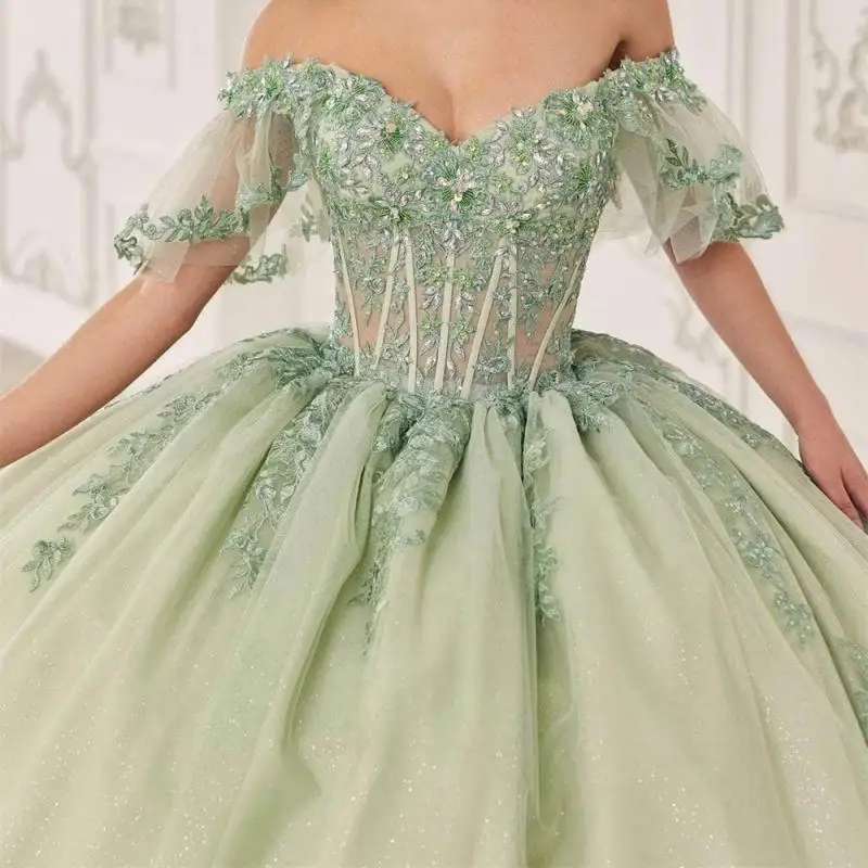 Милое платье Quinceanera с открытыми плечами и корсетом Sweet 15 16 платья цветочной