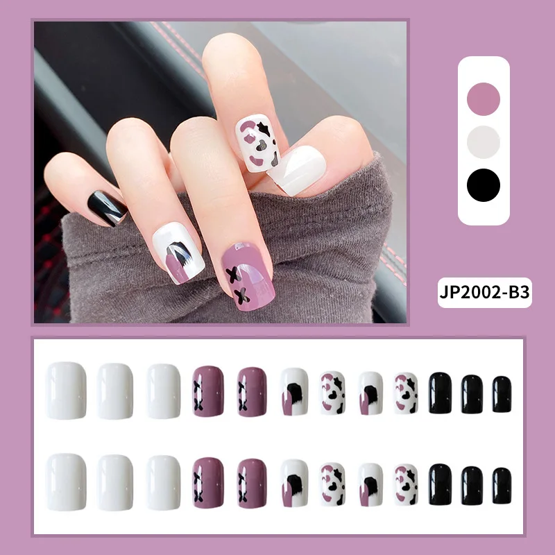 

24 шт., съемные короткие патчи для ногтей, с клеем