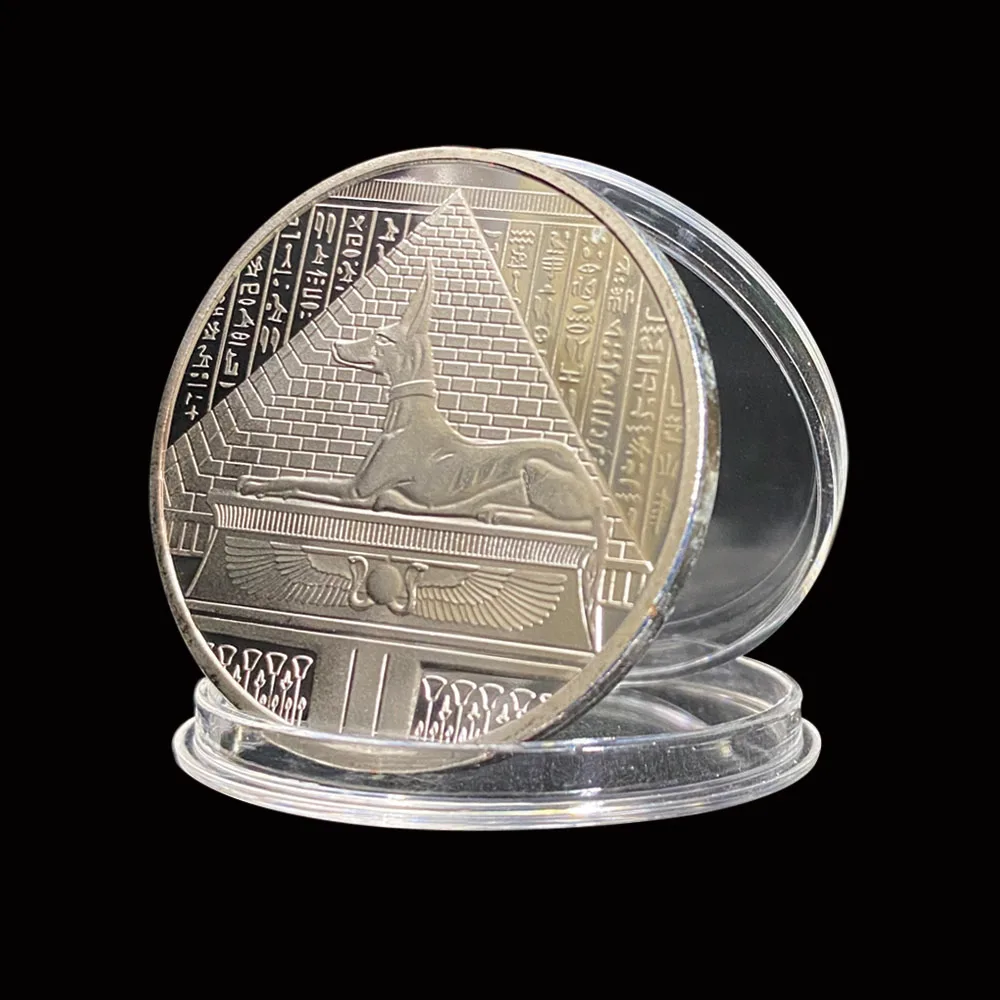 1 шт. Посеребренная копия монеты египетского бога смерти Анубис памятные с рамкой