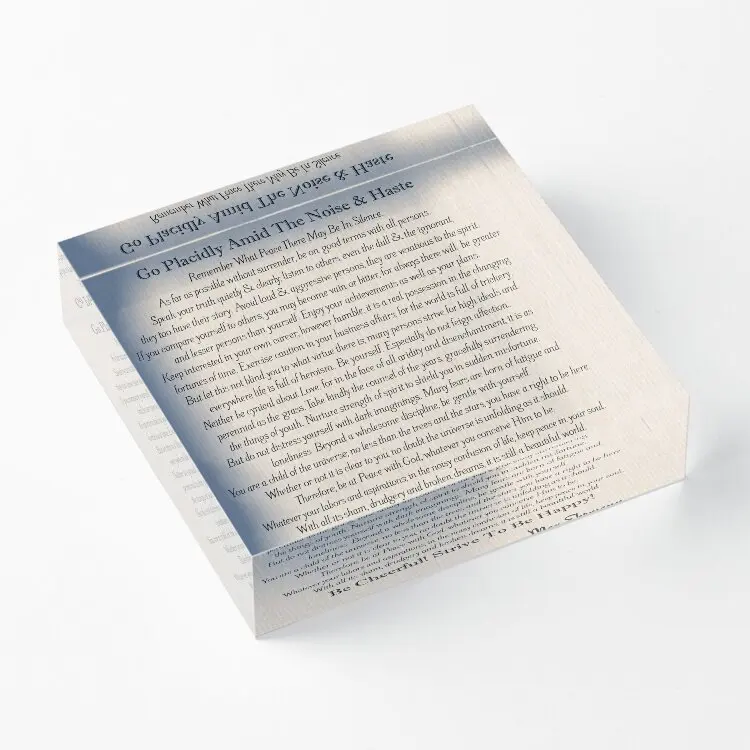 Desiderata поэма на льняном фоне акриловый блок процесс печати прозрачный милый