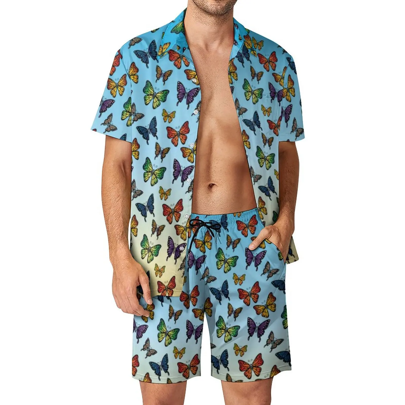 

Мужской комплект из шорт и футболки, с принтом бабочек