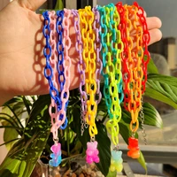 korean cute layer candy gummy bear acrylic link chains rainbow necklace for women colorful bear pendant diy choker jewelry