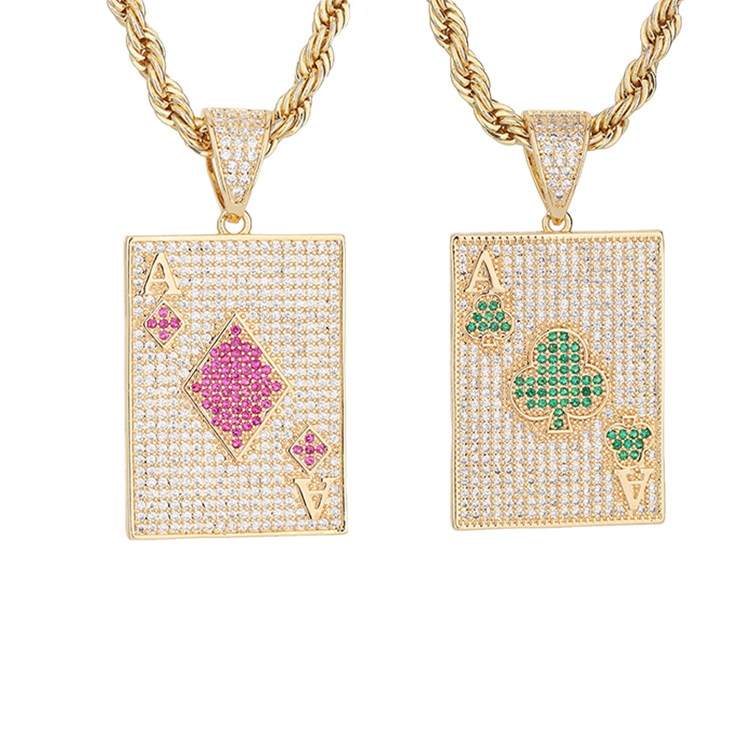 

Diamond Inlaid Playing Card Necklace for Men's Light Luxury Small Design Sense Hip Hop Versatile Copper Pendant