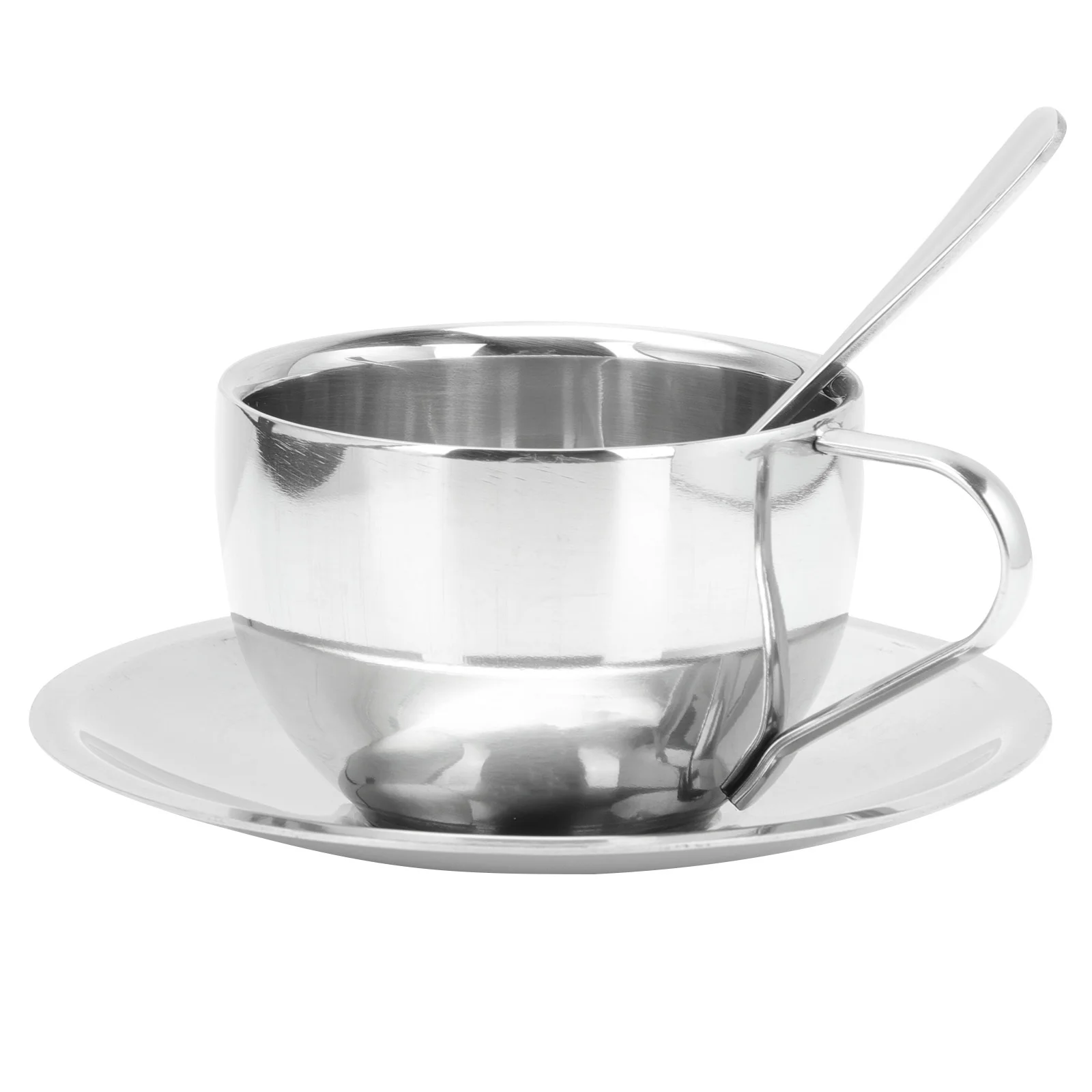 

Cup Tea Coffee Cups Mug Set Steel Stainless Espresso Saucer Metal Cappuccino Latte Spoon Teacup Double Walled Drinking Saucers