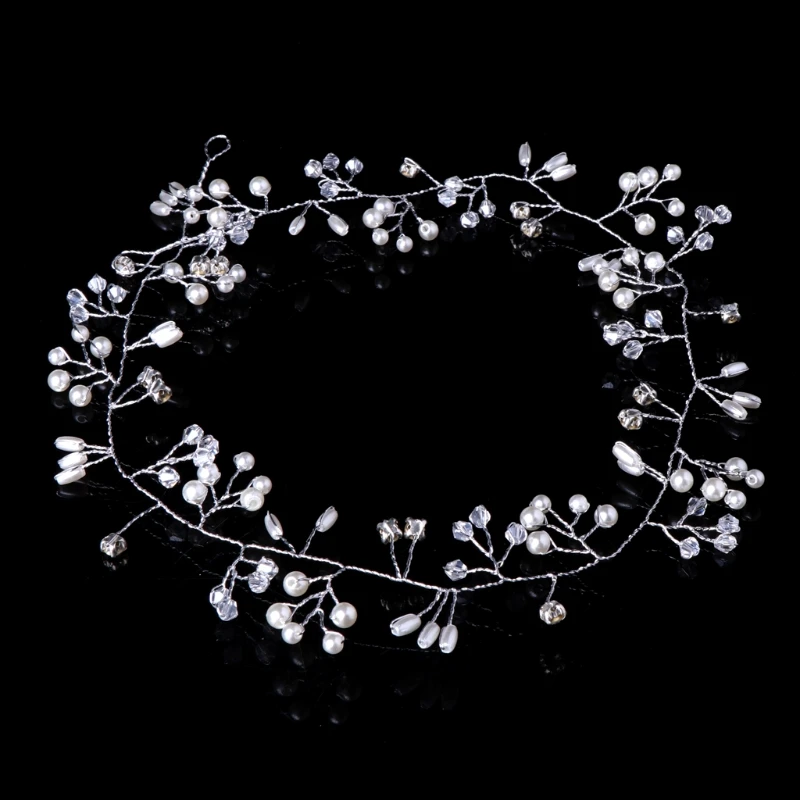 

Luxury Wedding Bridal Rhinestone Faux Pearl Headband Tiara Hair Chain Headpiece
