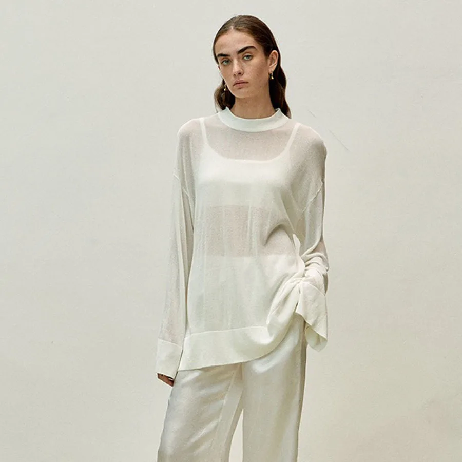 Простой Микро Прозрачный легкий свободный солнцезащитный свитер Топ пуловеры