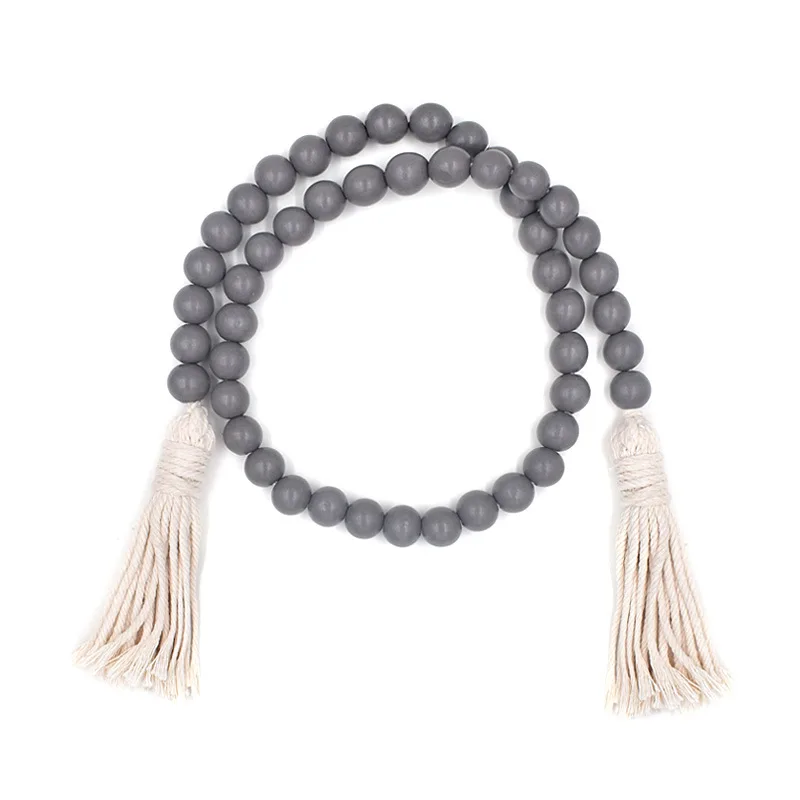 Хлопковая кисточка натуральная деревянная гирлянда из бусин черные темно-серые