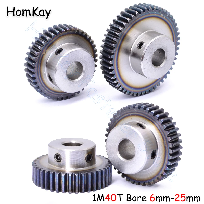 Mod 1 40T Spur Gear Bore 6 6.35 7 8 10 - 25mm 45# Steel Transmission Gears 1 Module 40 Tooth Motor Pinion DIY Accessories Parts