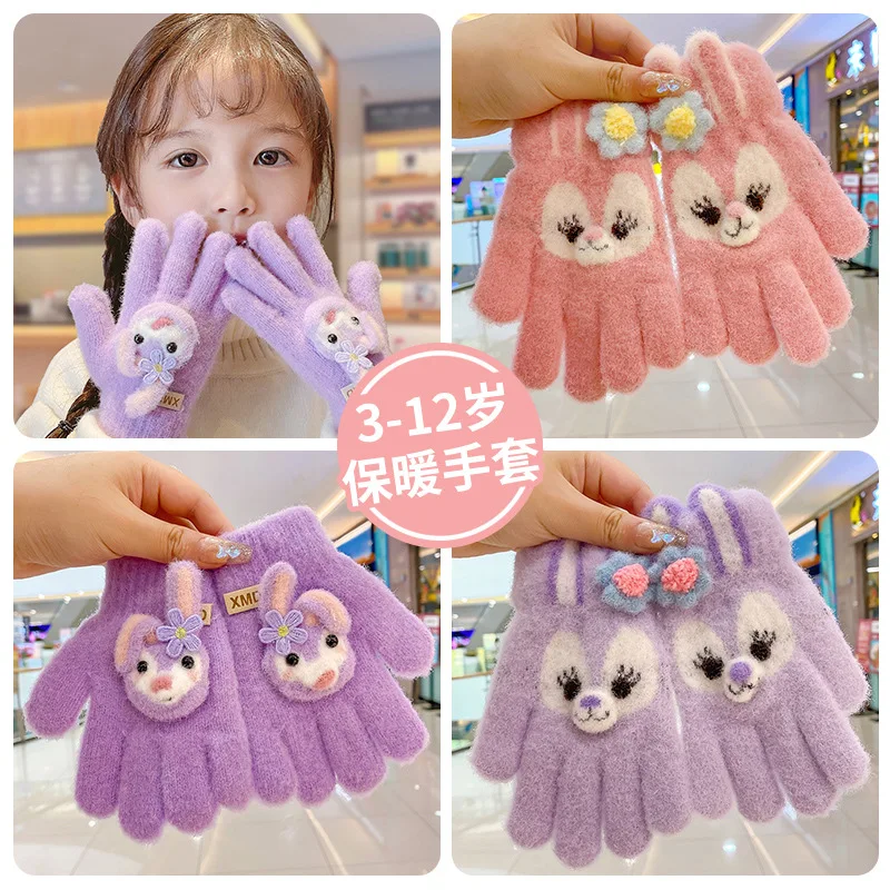 

Зимние новые милые мягкие трикотажные перчатки из мультяшной пряжи для маленьких девочек теплые перчатки для детей милые перчатки с пятью ...