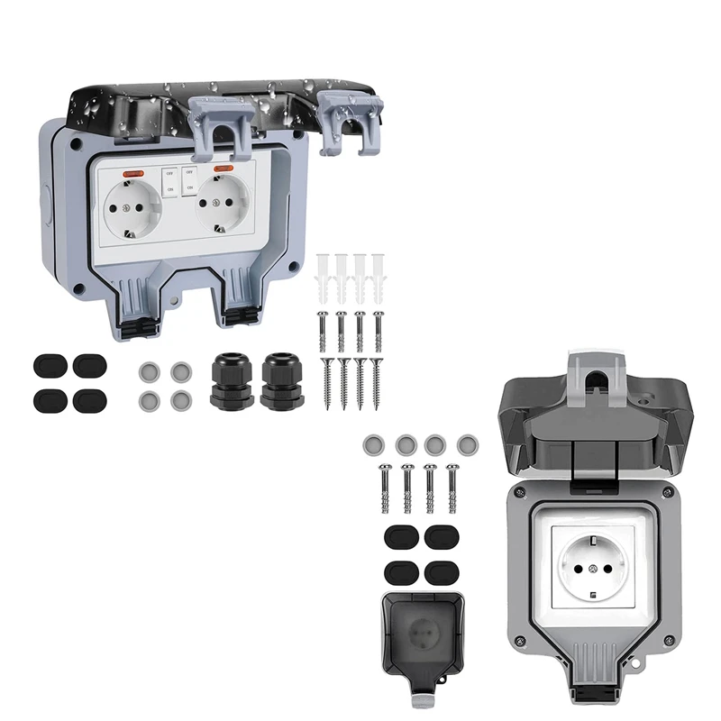 

ABHU Outdoor Socket Weatherproof Outdoor Wall Socket Garden Socket Surface-Mounted Protective With Hinged Lid EU Plug