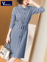 Vangull-vestido informal de punto azul para mujer...