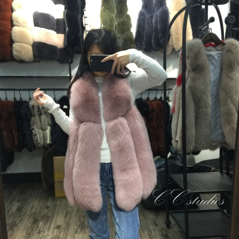 Elegant Temperament, Imitation Fur, Imitation Fox Hair, Waistcoat, Women's Medium Long Artificial Fur Vest