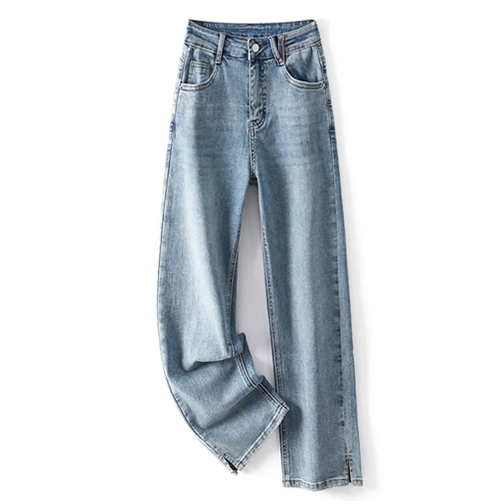 

Thin Nine Point Straight Leg Jeans Women's Summer Blue Fashion High Waist Wide leg Pants For Woman Loose Vintage Streetwear