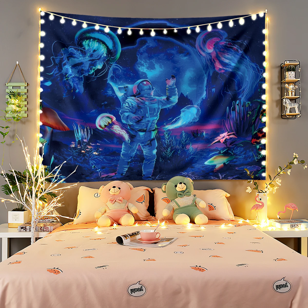 Настенный Гобелен С Изображением Астронавта Неоновый Цвет Схема Фэнтезийное