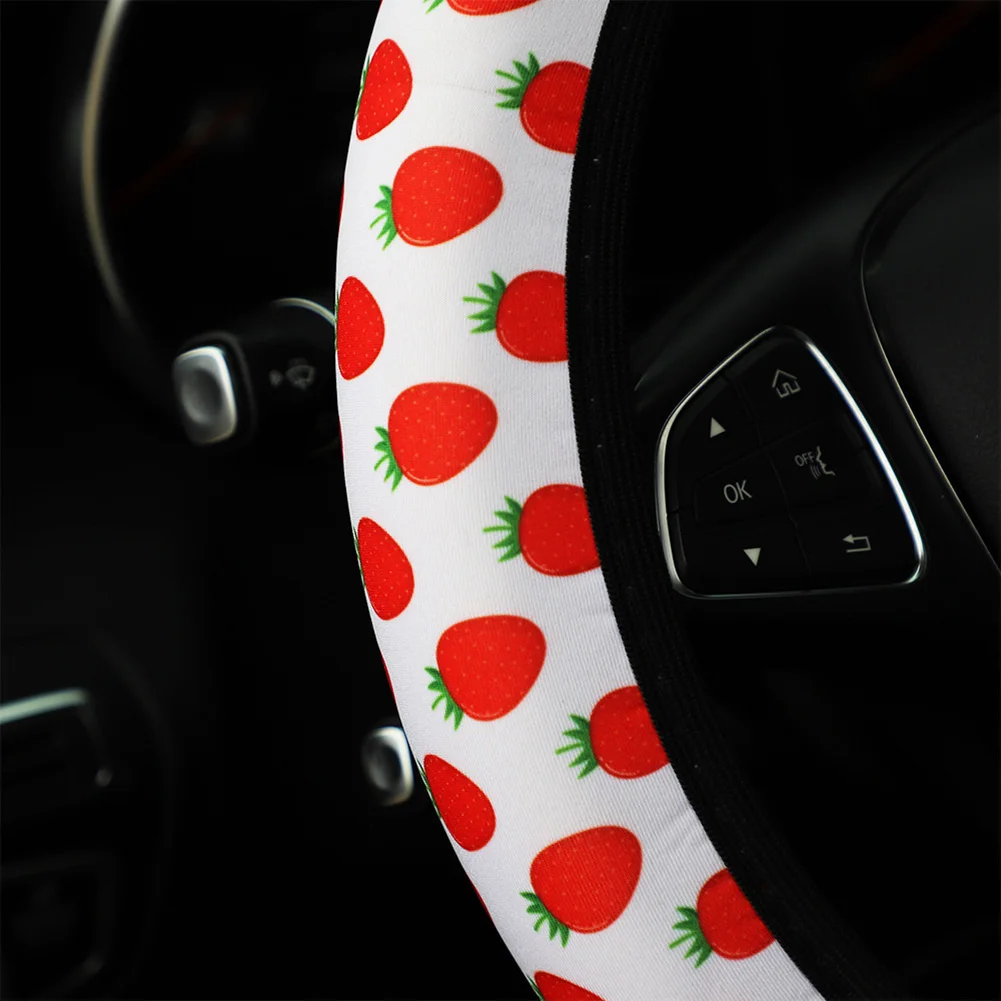 

1x 15\\\"/38CM Wheel Cover Anti Slip Breathable Car Steering Correct Connector Direct Installation Shortcake Strawberry