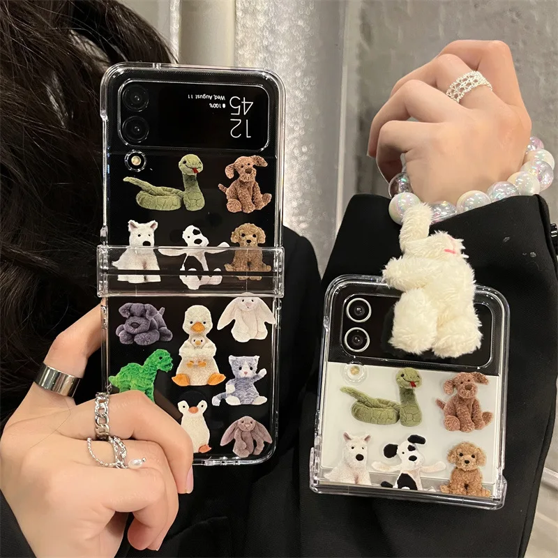 

Cute Plush Doll Phone Case for Samsung Galaxy Z Flip 3 Z Flip 4 Hard PC Back Cover for ZFlip3 ZFlip4 Case Protective Shell