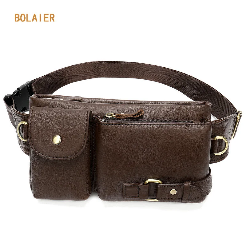 

BOLAIER Mobile Phone Pockets Men's Outdoor Sports Messenger Bag Leather Retro Chest Bag Multi-function Wallet Portable Card Case