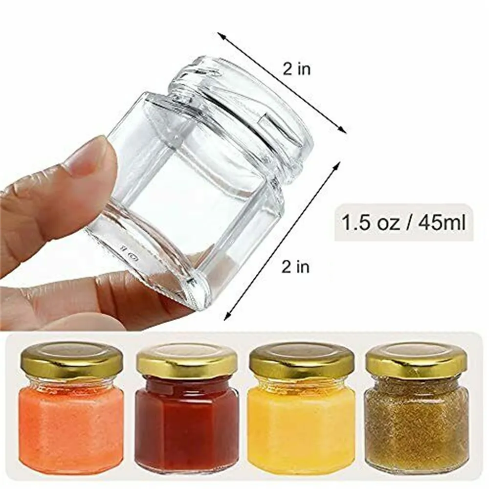 

24pcs 45ml Mini Hexagon Transparent Glass Bottle Honey Storage Bottle Empty Jar Nut Sugar Canister Tank For Home Kitchen