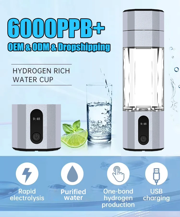 Фото Хит продаж: Бутылка для воды с высоким содержанием водорода PHYFLOW 208 мл, 6 PPM, с LED-дисплеем, USB, технология SPE/PEM, генератор для дома №4