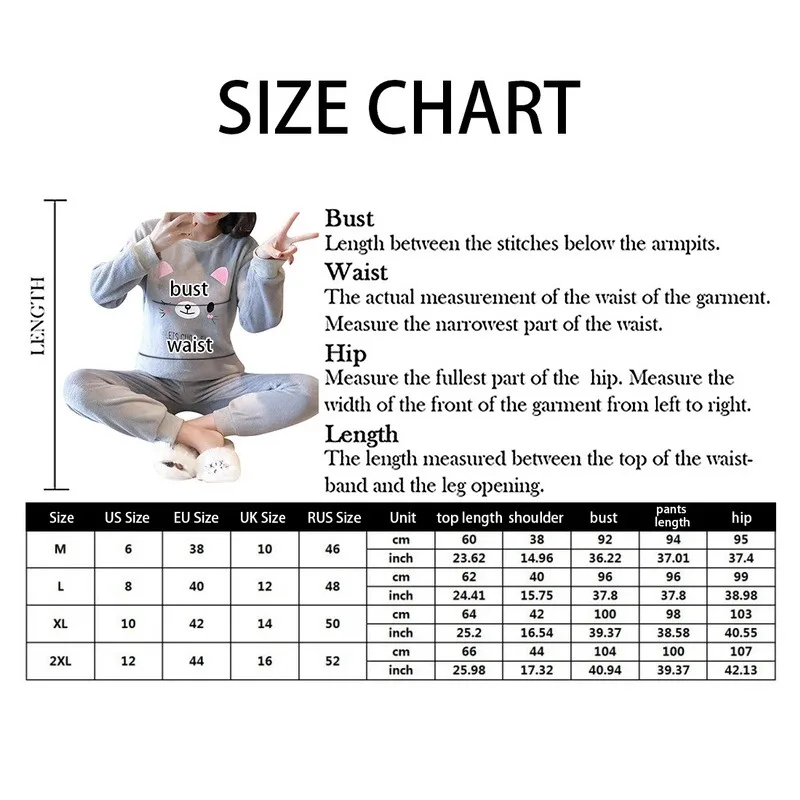 Autumn Winter Pajamas Set Women Sleep Shirt & Pant Set Sleepwear Warm Flannel Nightgown Female Cartoon Bear Animal Pijamas