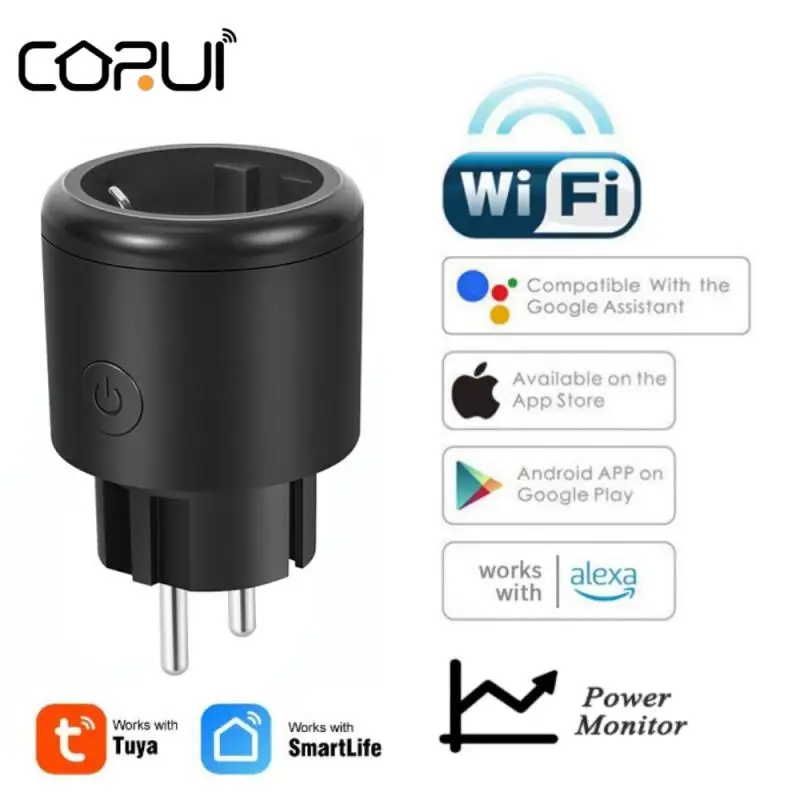 

CORUI Tuya WIFI Smart EU Plug Socket 16A Smart Timer Monitor Power Smart Life APP Wireless Remote Alexa Google Home Assistant