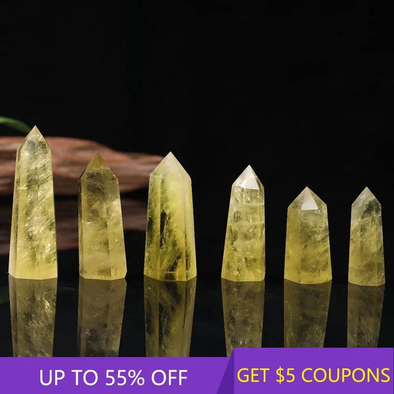 

30-40mm Natural Yellow Citrine Quartz Crystal Point Wand Column Hexagonal Obelisk Healing Treatment Stone Ornament Craft Decor