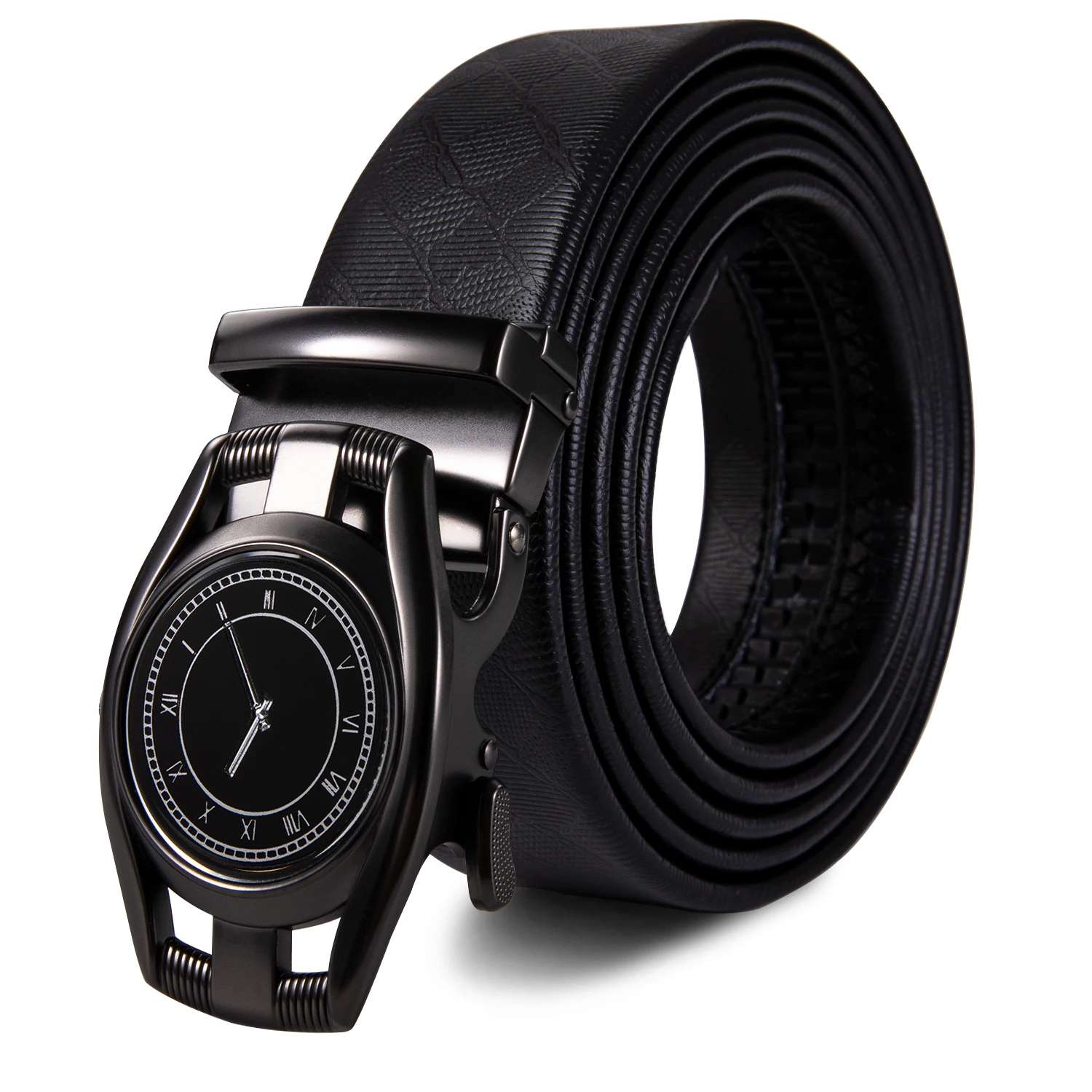 

Дизайнерский ремень для мужчин, кожаные черные часы с автоматической пряжкой, металлический Регулируемый ремень из коровьей кожи, повседневный пояс, джинсы Barry Wang