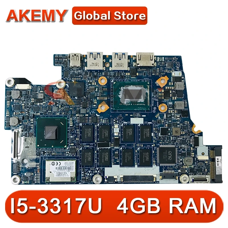

Материнская плата для ноутбука Akemy для ACER Aspire S5-391 I5-3317U, материнская плата LA-8481P SLJ8E с 4 Гб RAM