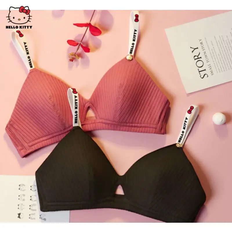 

Kawaii Hello Kitty нижнее бельё из чистого хлопка мультяшный принт бюстгальтер трусики костюм трусы детская Студенческая одежда подарки для девоче...