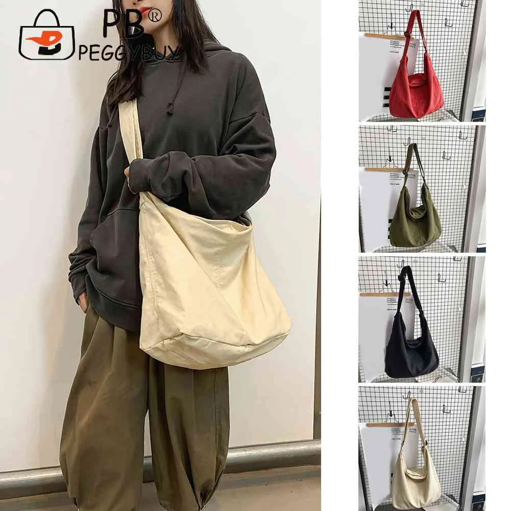 

Японская Холщовая Сумка на плечо в стиле Харадзюку, однотонный мессенджер через плечо в стиле ретро, мягкие вместительные мешки с карманами...