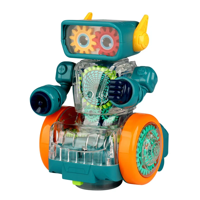 Transparent Gear Robot Electric Plastic Car Toy With Light Music Rotating Educational Interactive Toys for Kids Boy's Gifts