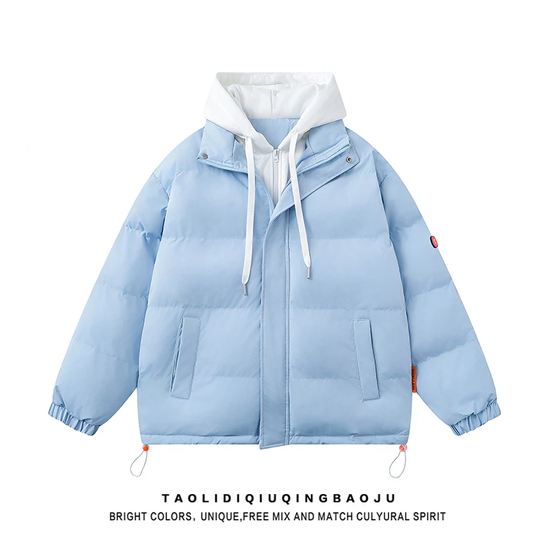 Поддельная двухсекционная куртка контрастного цвета с капюшоном на хлопковой