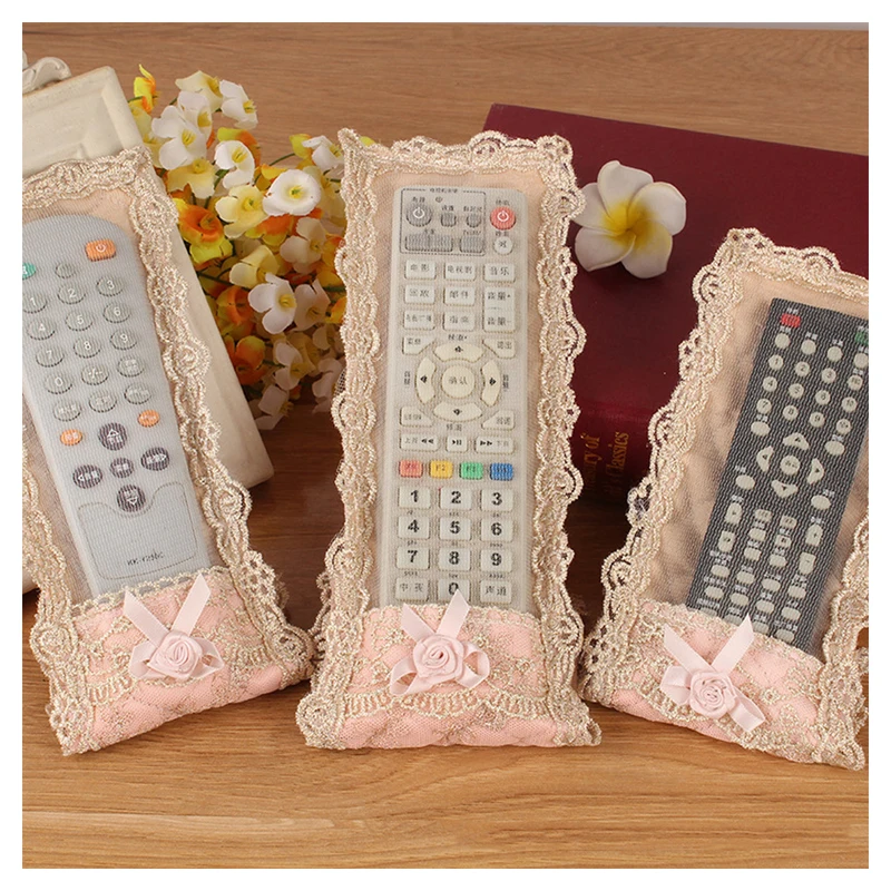 

Set of 3 Embroidered Lace Remote Control Cover Fabric Bow Remote Control Dust Cover Protector for TV Air Conditioner