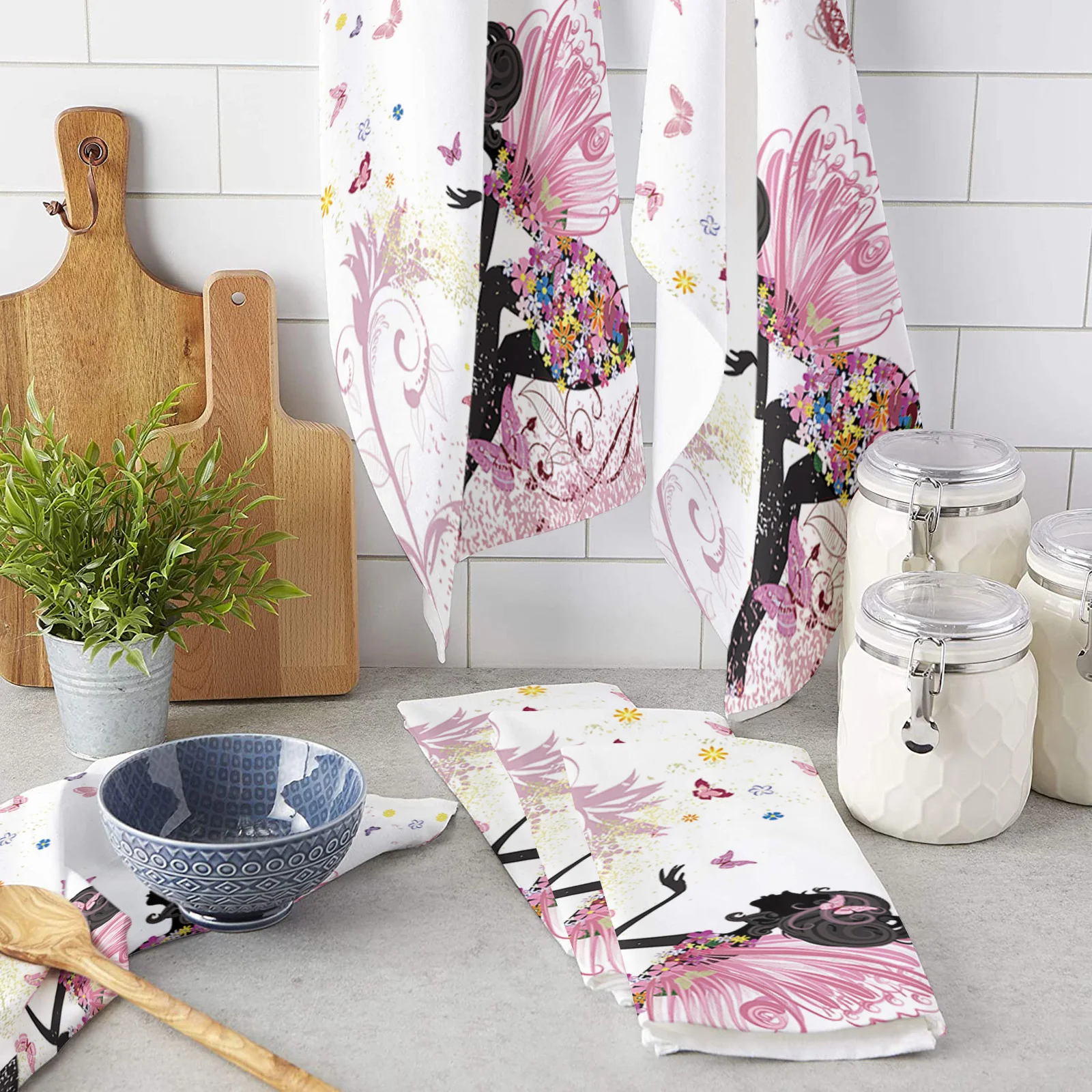 

Мультяшная Бабочка Фея Девочка Розовая фототкань для чистки кухонные аксессуары тряпочка для мытья посуды домашний декор