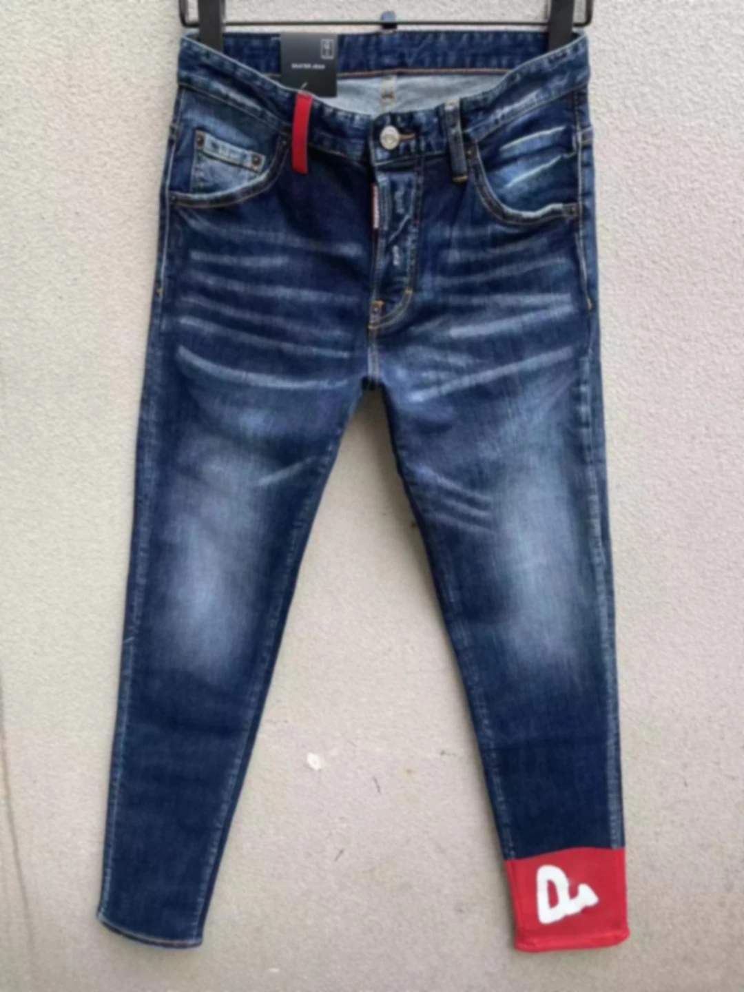 2023 Spring/Summer New D2 Jeans Fashionable Slim Fit Micro Elastic Hole Patch Simple Versatile Trendy Men's Pants