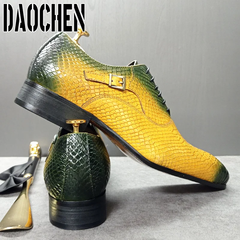 Туфли-оксфорды мужские кофейные Роскошные заостренный носок на шнуровке