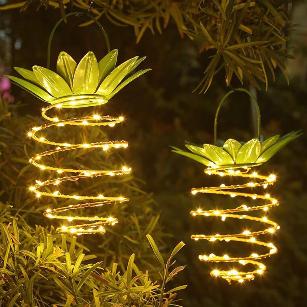 

Solar Garden Lights Outdoor Solar Waterproof Hanging Light Pineapple Shape Wall Lamp Fairy Iron Wire Art Home Decoration Light
