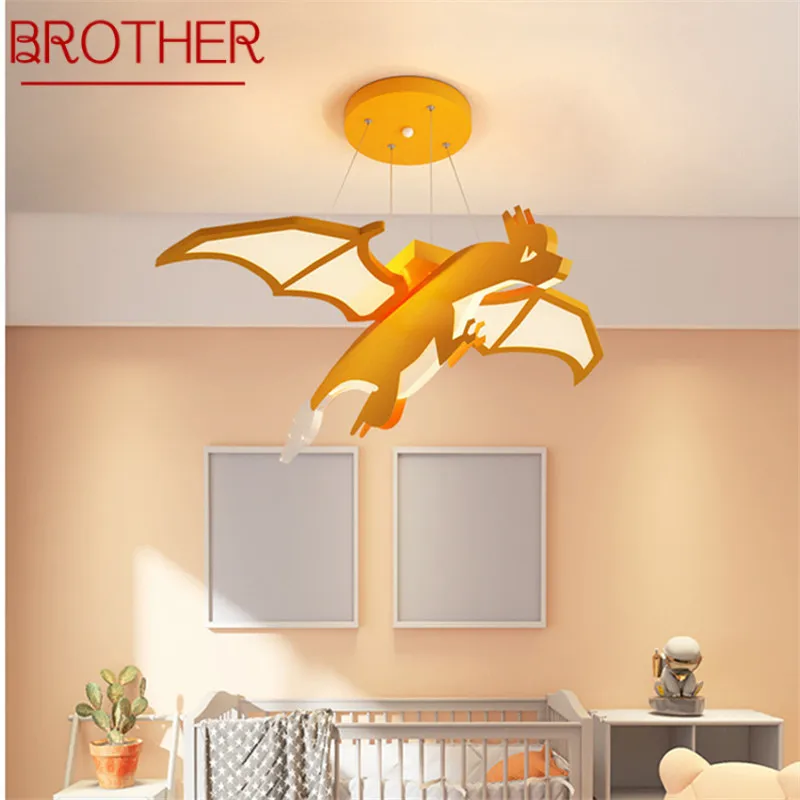 

BROTHER Children's Dinosaur Pendant Lamp LED Creative Orange Cartoon Light For Kids Room Kindergarten Dimmable Remote Control
