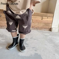 freely move 2022 summer korean baby girls printed leggings toddlers kids elastic casual knee length pants children leggings